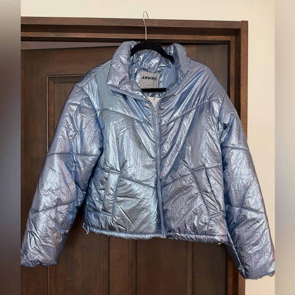 ANWND Metallic Blue Puffer Jacket, NWT Size L